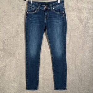 Silver Jeans Co Boyfriend Slim Dark Wash Denim Jeans Womens Fit 28x30 Low Rise